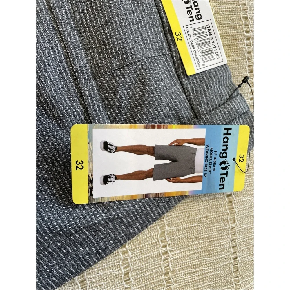HANG TEN MEN'S QUICK DRY HYBRID 4WAY STRETCH‎  SHORTS(DARK CHARCOAL 32 )NWT